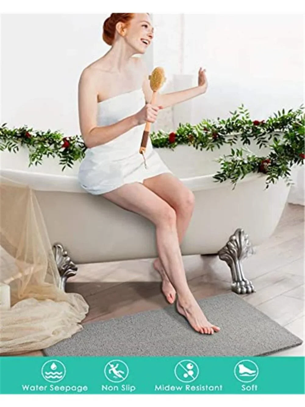 Non Slip Shower Mat Exfoliating Bath Mat Quick Dry Bathroom Tub Rug Gray